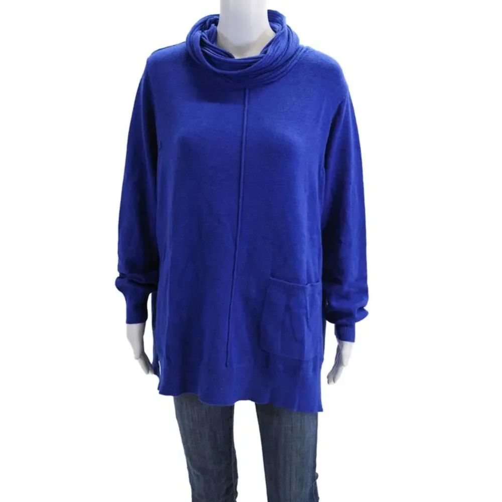 Renuar Womens Turtleneck Long Sleeve Medium Knit Sweater Solid Blue Size M
